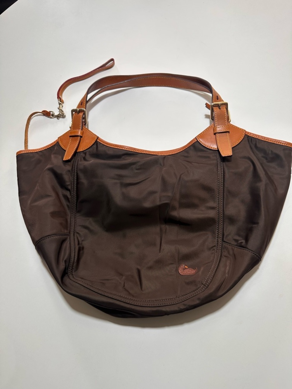 Dooney Bourke Vintage Large Erica Nylon Tan Leather Trim Hot Pink Interior Tote